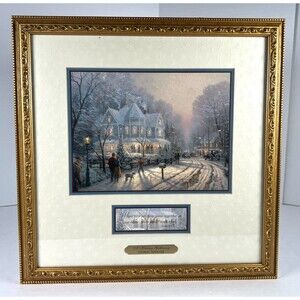Vtg 1999 Thomas Kinkade A Holiday Gathering Art Print W/ COA Christmas Winter